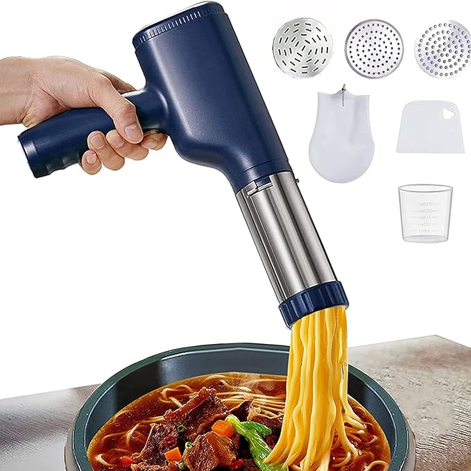 Electric Pasta Machine, 1500 mAh Wireless Noodle Press Machine-30s Fast Kitchen Tool, Portable Automatic Pasta Machine with 3 Noodle Moulds, Blue