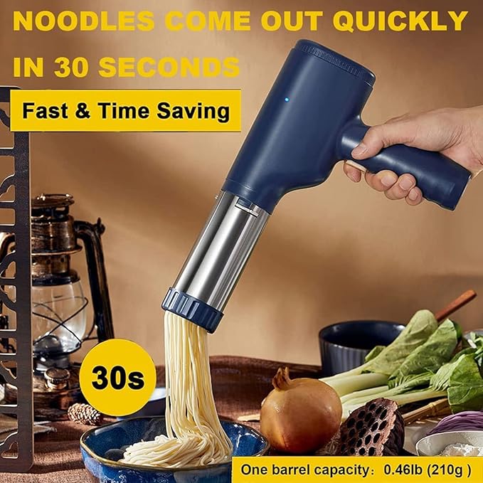 Electric Pasta Machine, 1500 mAh Wireless Noodle Press Machine-30s Fast Kitchen Tool, Portable Automatic Pasta Machine with 3 Noodle Moulds, Blue