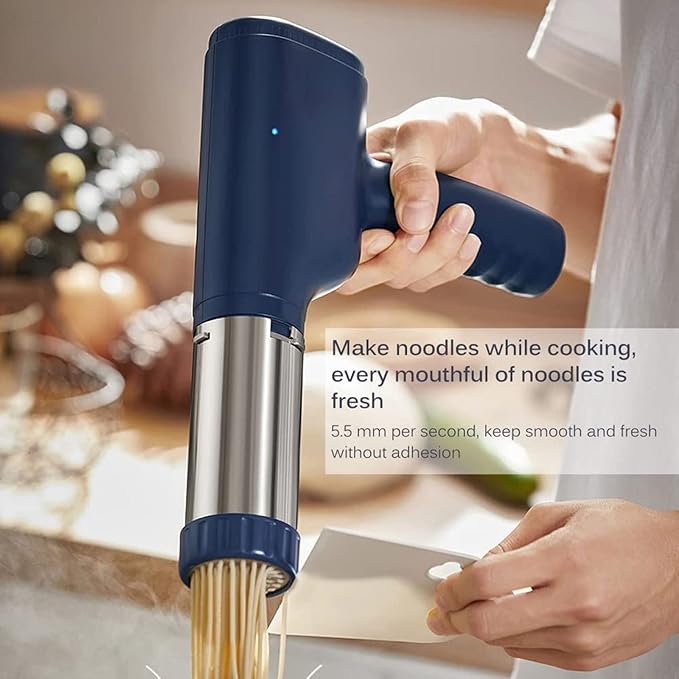 Electric Pasta Machine, 1500 mAh Wireless Noodle Press Machine-30s Fast Kitchen Tool, Portable Automatic Pasta Machine with 3 Noodle Moulds, Blue