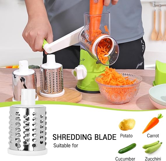 Dreamhigh® Manual Vegetable Cutter Mandoline Cutter with 3 Stainless Steel Drum Shovels, Strong Suction, Vegetable Grater for Kitchen Vegetables, Potatoes, Carrots, Salads, Chopper