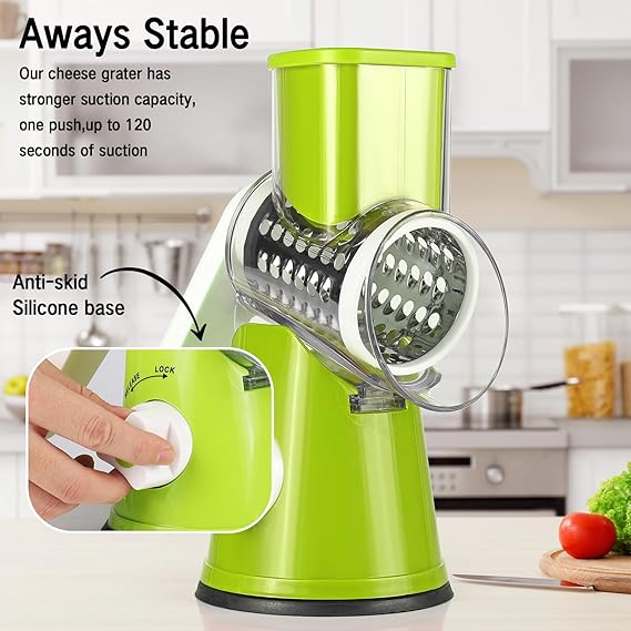 Dreamhigh® Manual Vegetable Cutter Mandoline Cutter with 3 Stainless Steel Drum Shovels, Strong Suction, Vegetable Grater for Kitchen Vegetables, Potatoes, Carrots, Salads, Chopper