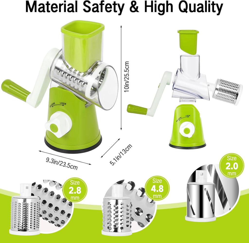Dreamhigh® Manual Vegetable Cutter Mandoline Cutter with 3 Stainless Steel Drum Shovels, Strong Suction, Vegetable Grater for Kitchen Vegetables, Potatoes, Carrots, Salads, Chopper