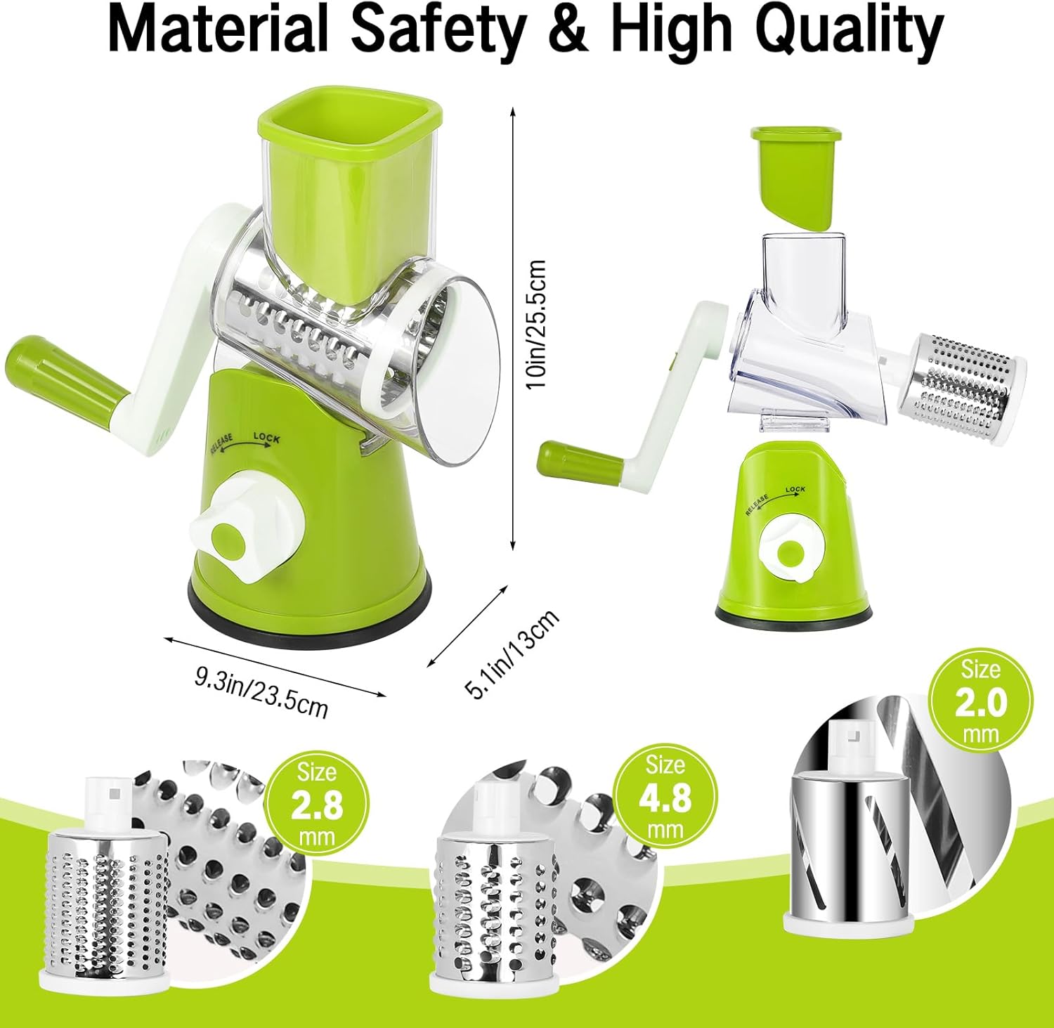 Dreamhigh® Manual Vegetable Cutter Mandoline Cutter with 3 Stainless Steel Drum Shovels, Strong Suction, Vegetable Grater for Kitchen Vegetables, Potatoes, Carrots, Salads, Chopper