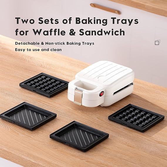 VCJ Mini Sandwich Maker, Portable 2 in 1 Waffle Maker Panini Press Grill (Red)