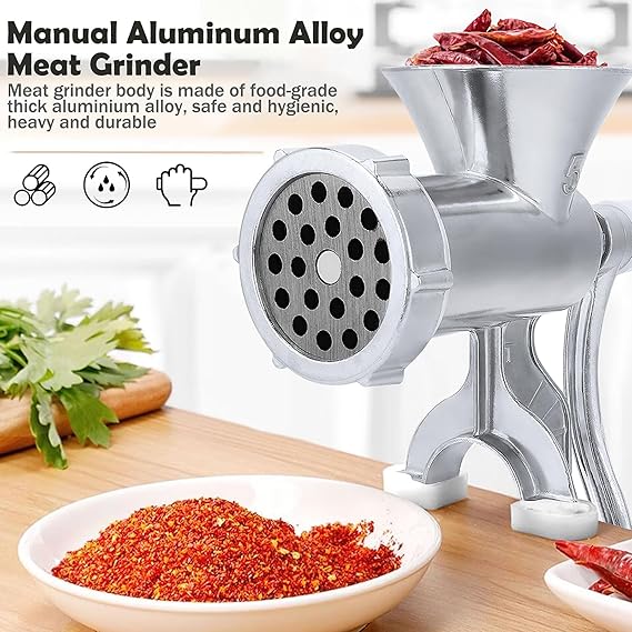 Manual Meat Grinder – Sausage Filling Machine – Aluminium Alloy Hardness – Five Stage Extrusion Mechanism – High Quality Cutting Head – Comfortable Handle – For Pork Beef