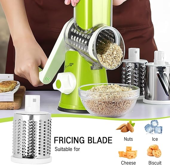 Dreamhigh® Manual Vegetable Cutter Mandoline Cutter with 3 Stainless Steel Drum Shovels, Strong Suction, Vegetable Grater for Kitchen Vegetables, Potatoes, Carrots, Salads, Chopper