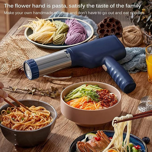 Electric Pasta Machine, 1500 mAh Wireless Noodle Press Machine-30s Fast Kitchen Tool, Portable Automatic Pasta Machine with 3 Noodle Moulds, Blue