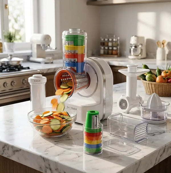 Tagliaverdure Elettrico Multifunzione 3 in 1 Grattugia Formaggio Affetta Verdure